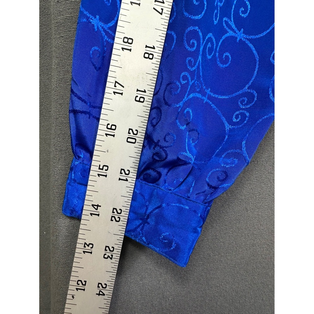 Leslie Fay Sport Royal Blue Jacquard Swirl Scroll Long Sleeve Blouse Women's 8 - Picture 7 of 11